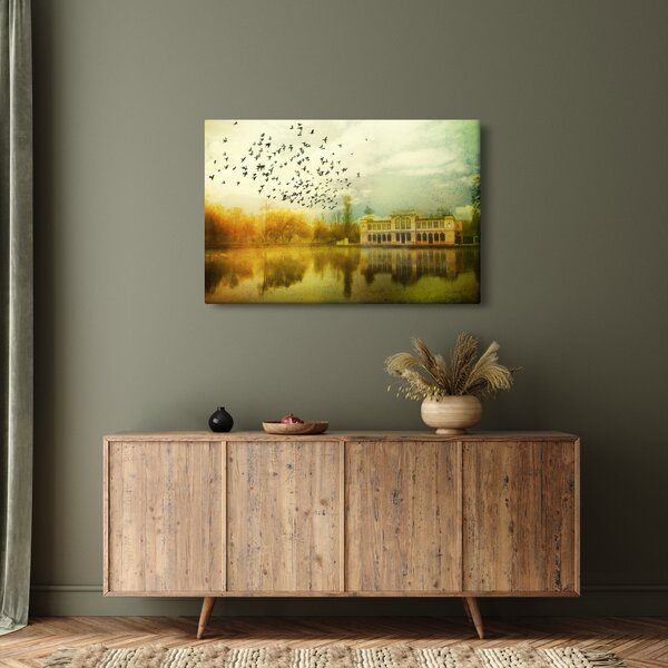 A festett táj képe lakóhelyel (90x60 cm)