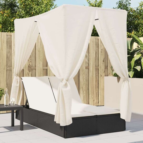 VidaXL Dupla Napozóágy - Polyrattan - Fekete - 200x114cm