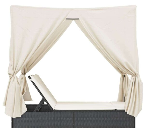 VidaXL Dupla Napozóágy - Polyrattan - Fekete - 200x114cm