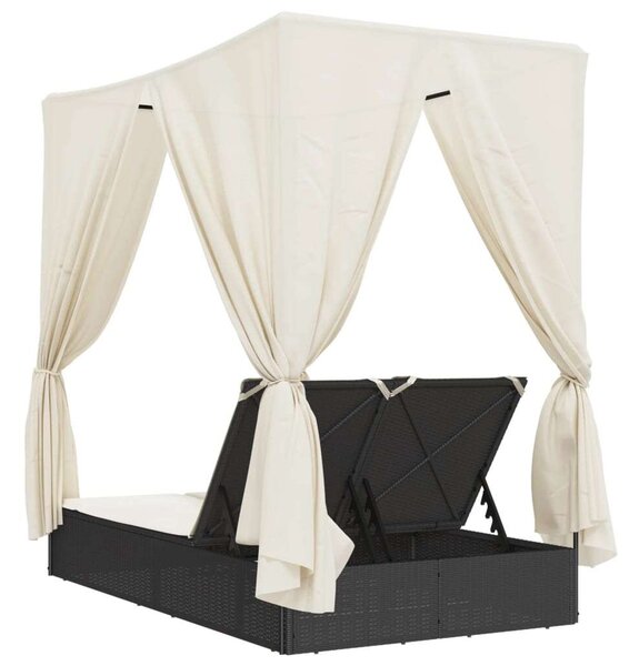 VidaXL Dupla Napozóágy - Polyrattan - Fekete - 200x114cm