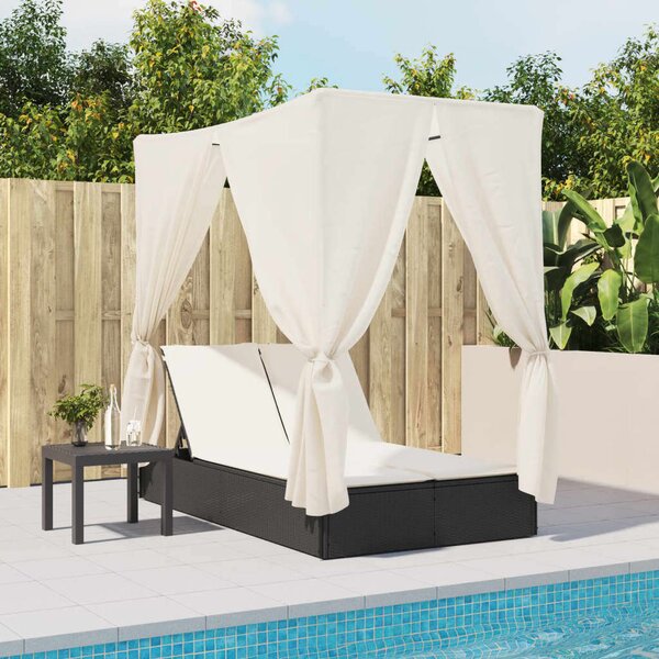 VidaXL Dupla Napozóágy - Polyrattan - Fekete - 200x114cm