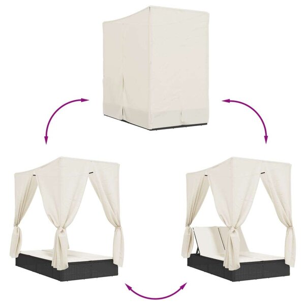 VidaXL Dupla Napozóágy - Polyrattan - Fekete - 200x114cm