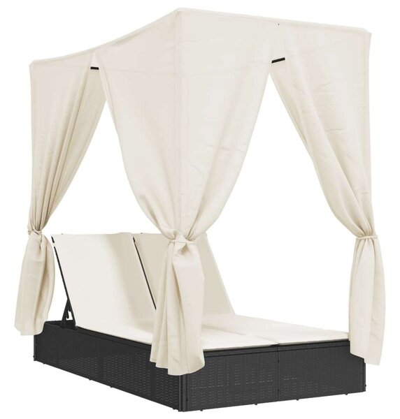 VidaXL Dupla Napozóágy - Polyrattan - Fekete - 200x114cm