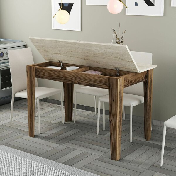 Hanah Home Kitchen Table Walnut Travertine Kiev 895 - Walnut, Travertine