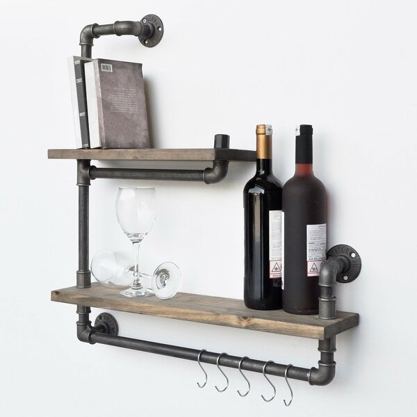 Hanah Home Pipe Shelf Black Walnut Boruraf019