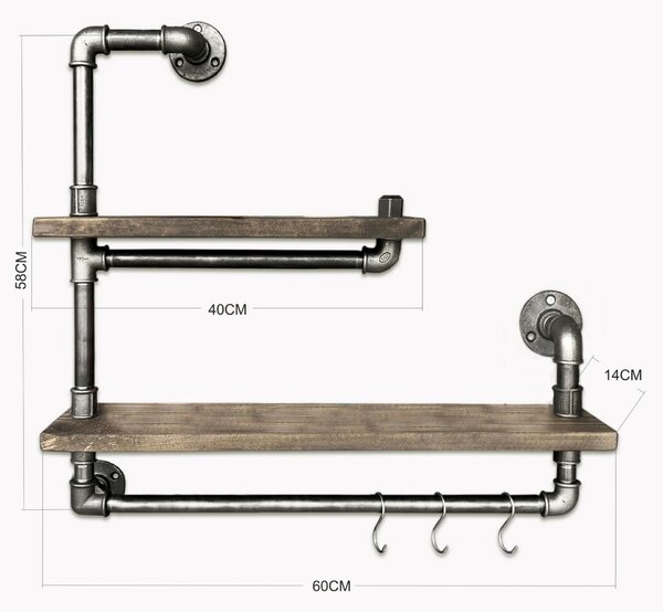 Hanah Home Pipe Shelf Black Walnut Boruraf019
