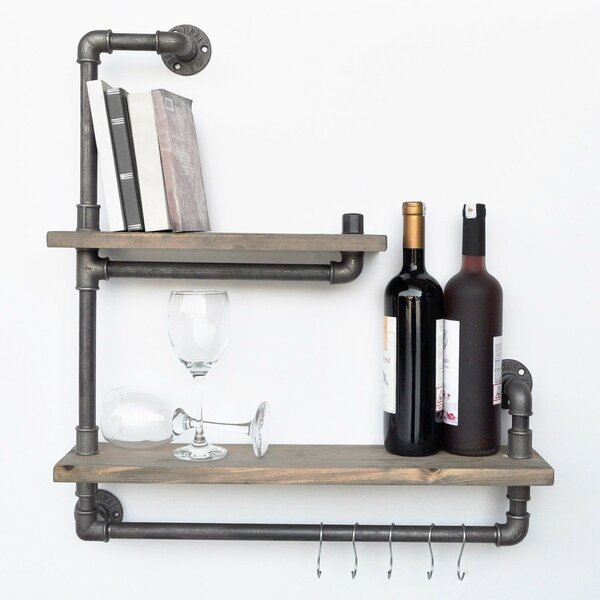 Hanah Home Pipe Shelf Black Walnut Boruraf019