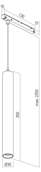XTEN hengeres függesztett LED lámpa, fekete, 6 W, Ø3 cm, 2700 K