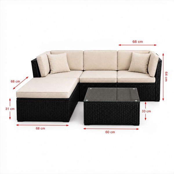 AVENBERG ARANCIO Kerti rattan garnitúra - fekete/bézs