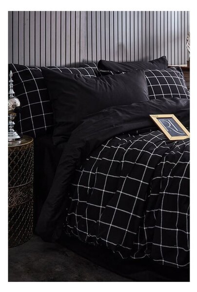 Fekete kétszemélyes hosszabbított négyrészes ágyneműhuzat lepedővel 200x220 cm Geometric – Mila Home