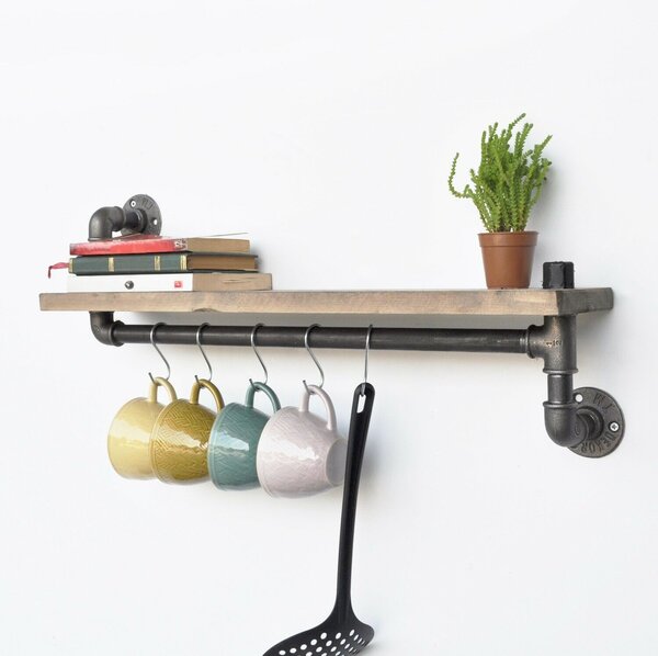 Hanah Home Pipe Shelf Fekete Dió Boruraf008