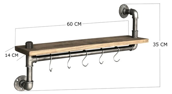 Hanah Home Pipe Shelf Fekete Dió Boruraf008