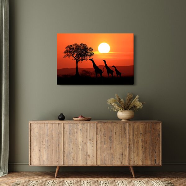 Zsiráfok képe naplementekor (90x60 cm)