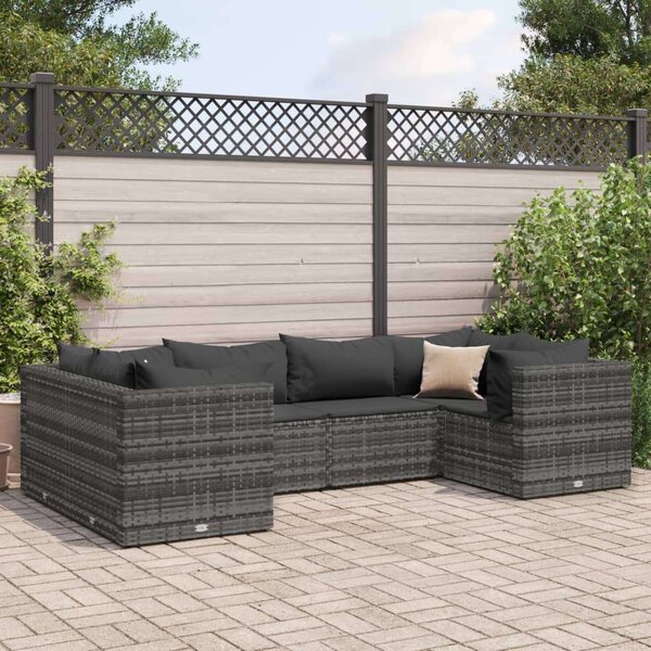 Polyrattan Kerti Ülőgarnitúra - 6 részes - Szürke