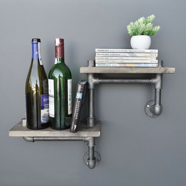 Hanah Home Pipe Shelf Walnut Black Boruraf041