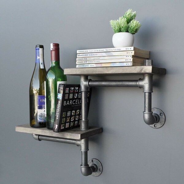 Hanah Home Pipe Shelf Walnut Black Boruraf041