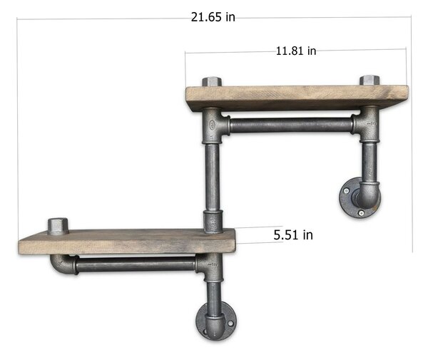 Hanah Home Pipe Shelf Walnut Black Boruraf041