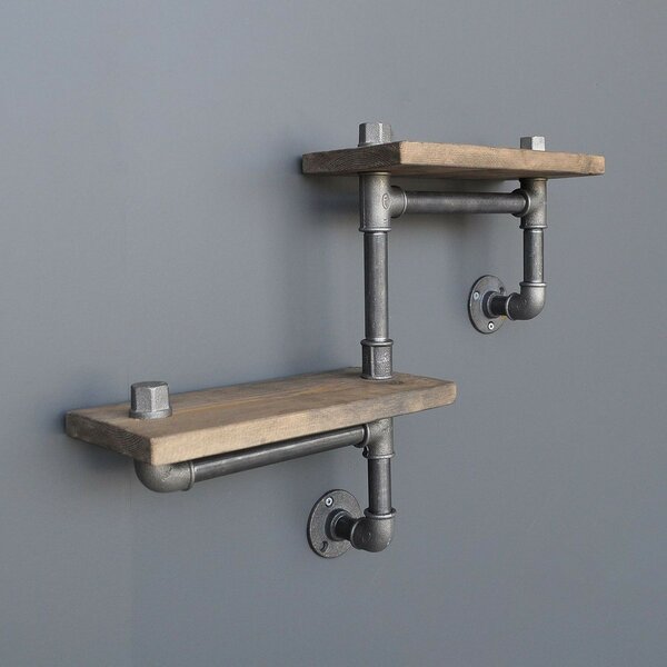 Hanah Home Pipe Shelf Walnut Black Boruraf041