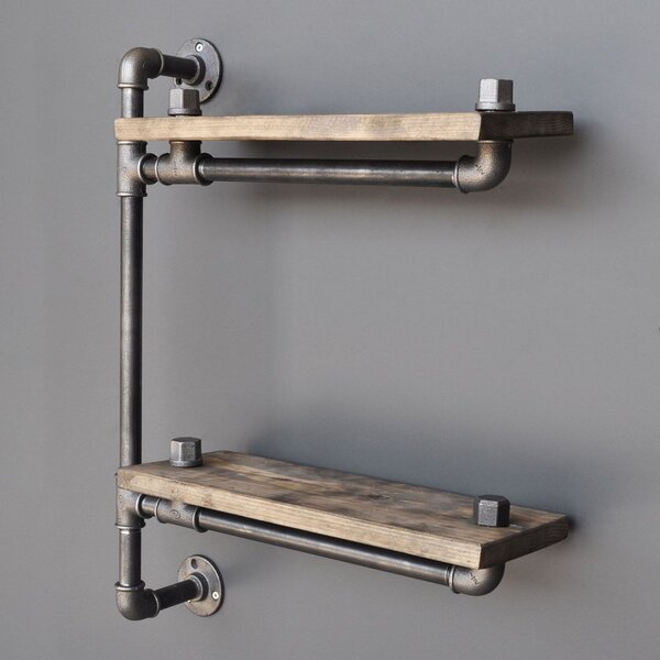Hanah Home Pipe Shelf Walnut Black Boruraf076