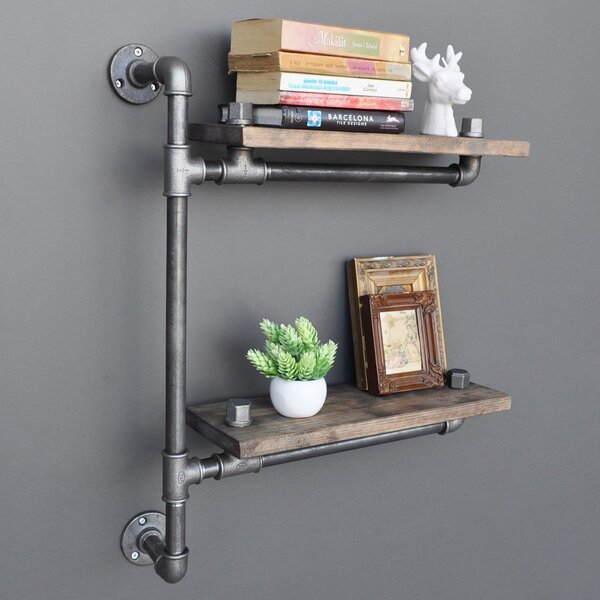 Hanah Home Pipe Shelf Walnut Black Boruraf076