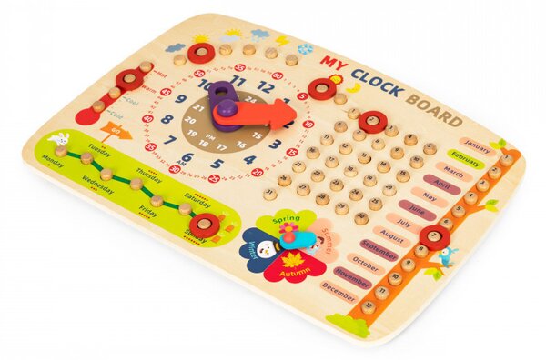 Fa manipulációs tábla gyerekeknek, naptár óra ECOTOYS