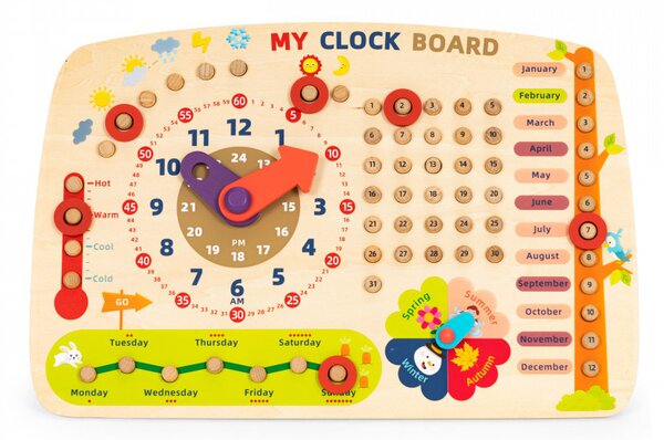 Fa manipulációs tábla gyerekeknek, naptár óra ECOTOYS