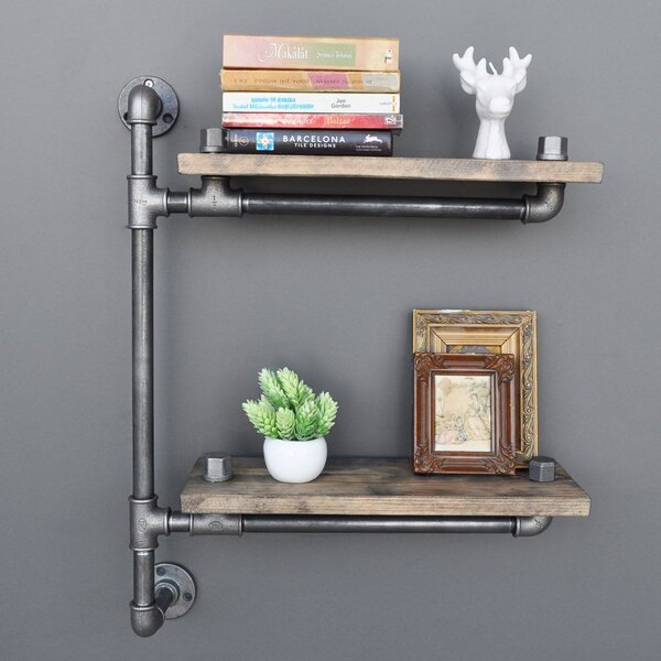 Hanah Home Pipe Shelf Walnut Black Boruraf076