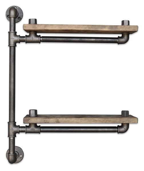 Hanah Home Pipe Shelf Walnut Black Boruraf076
