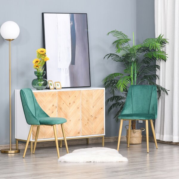 HOMCOM Modern és Kárpitozott Szék, 2 Darabos Szett Nappaliba, Étkezőbe, Konyhába vagy Étkezősarokba, 50x56,5x85 cm, Zöld