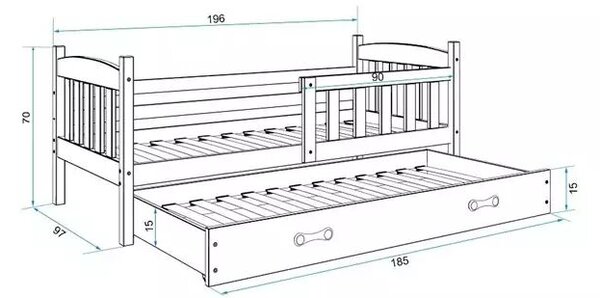 Cub kihúzható ifjúsági ágy 90x190 fiókkal, fehér/zöld