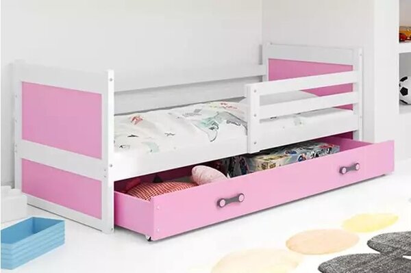 Ifjúsági egyszemélyes ágy rico 90x190 fiókkal, fehér/rózsaszín