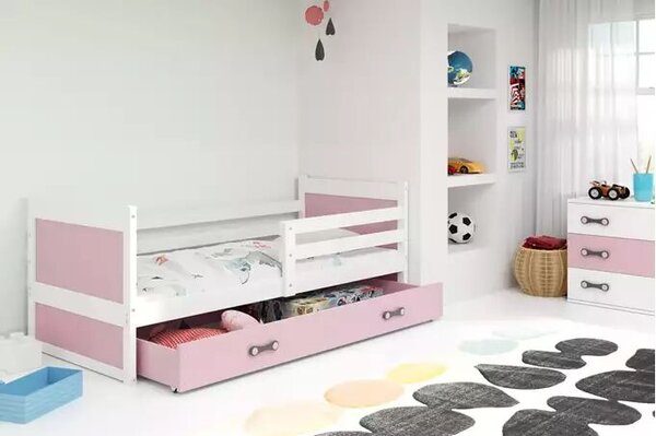 Ifjúsági egyszemélyes ágy rico 90x190 fiókkal, fehér/rózsaszín