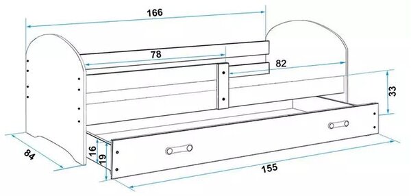 Gyermek tetőtéri ágykeret fehér matrica autós fiók fehér matracok nélkül 80 x 160 kpl