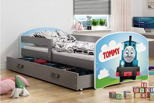 Gyermek tetőtéri ágykeret grafit matrica tommy fiók grafit 80 x 160 kpl