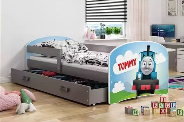 Gyermek tetőtéri ágykeret grafit matrica tommy fiók grafit 80 x 160 kpl
