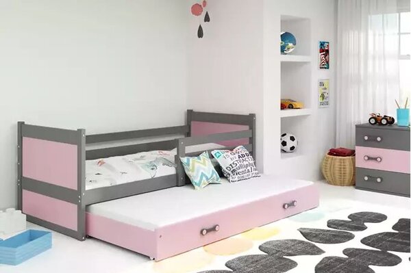Kihúzható ifjúsági ágy rico 90x190 matraccal és fiókkal, grafit/rózsaszín