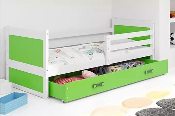Ifjúsági egyszemélyes ágy rico 90x190 matraccal és fiókkal, fehér/zöld