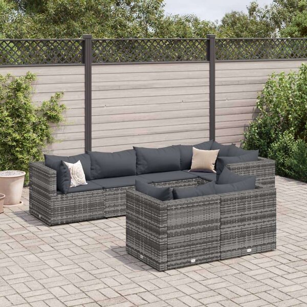 VidaXL Polyrattan Kerti Ülőgarnitúra - 7 részes - Szürke