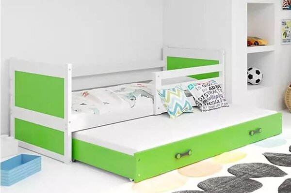 Kihúzható ifjúsági ágy rico 90x190 fiókkal, fehér/zöld