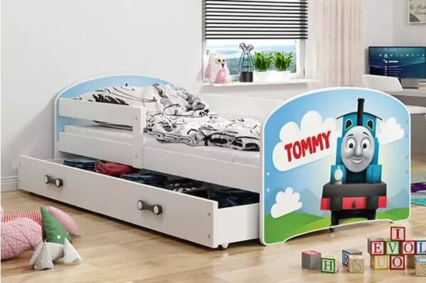 Gyermek magaságy fehér keret tommy matricás fiókos fehér 80 x 160 kpl 80 x 160 kpl