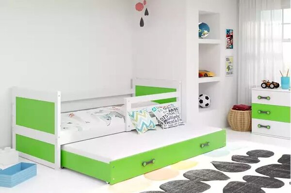 Kihúzható ifjúsági ágy rico 90x190 fiókkal, fehér/zöld
