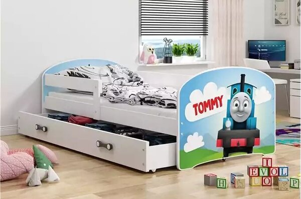 Gyermek magaságy fehér keret tommy matricás fiókos fehér 80 x 160 kpl 80 x 160 kpl