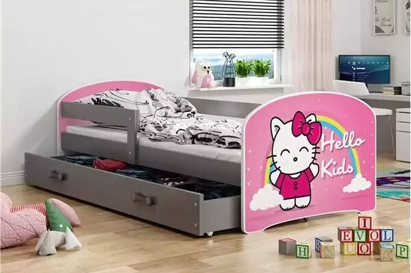 Gyermek ágy grafit keret hello kids matrica grafit fiókos matracok nélkül 80 x 160 kpl