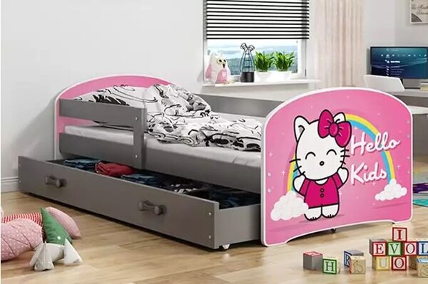 Gyermek ágy grafit keret hello kids matrica grafit fiókos matracok nélkül 80 x 160 kpl