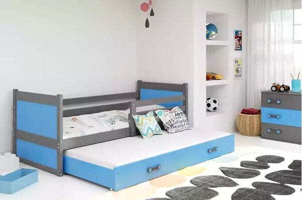Kihúzható ifjúsági ágy rico 90x190 fiókkal, grafit/kék