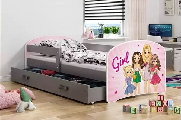 Gyermek tetőtéri ágykeret grafit matrica lányoknak fiók grafit 80 x 160 kpl
