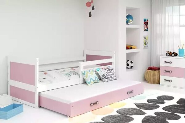 Kihúzható ifjúsági ágy rico 90x190 fiókkal, fehér/rózsaszín