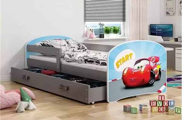 Gyermek tetőtéri ágykeret grafit matrica autós fiók grafit 80 x 160 kpl