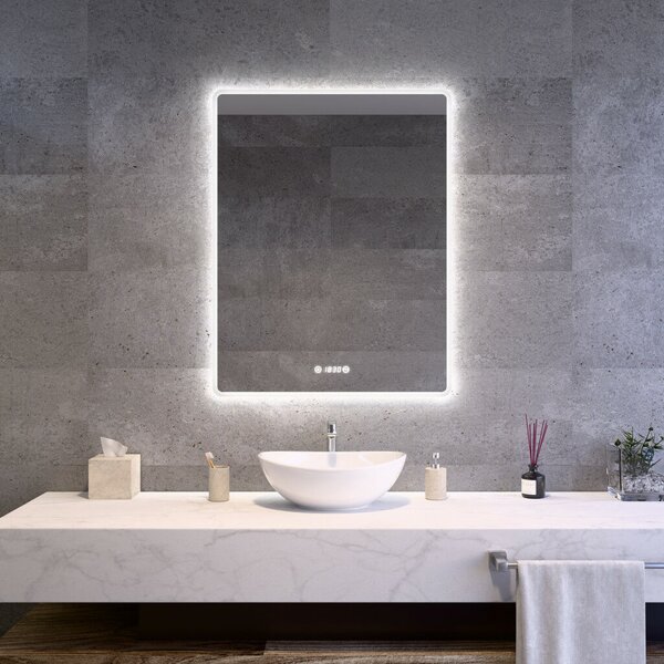 Welland Hugo LED tükör - fényerő + színhőfok állítás + páramentesítő + óra - 70 x 90 cm