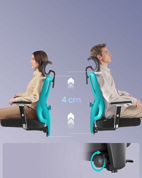 SONGMICS ergonomikus irodai szék, állítható deréktámasz, 2D fejtámla, 4D karfák, max 150 kg, 70x70x136 cm, fekete